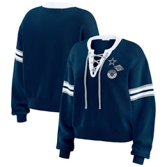Dallas Cowboys WEAR by Erin Andrews Women's Lace-Up Sweater - Navy for sale
