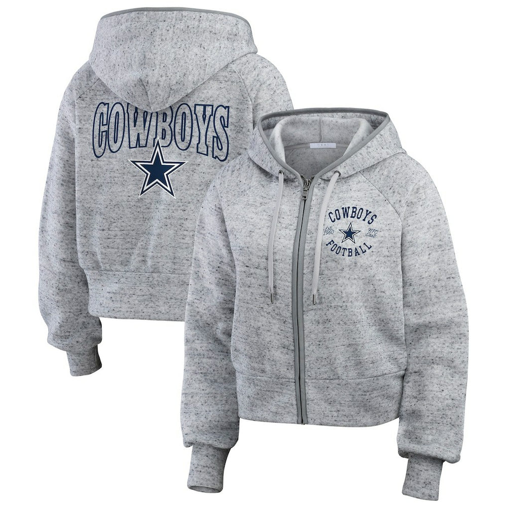 Dallas Cowboys WEAR by Erin Andrews Women's Speckled Fleece Cropped Full-Zip Hoodie - Heather Gray on sale