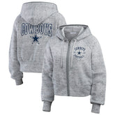 Dallas Cowboys WEAR by Erin Andrews Women's Speckled Fleece Cropped Full-Zip Hoodie - Heather Gray on sale