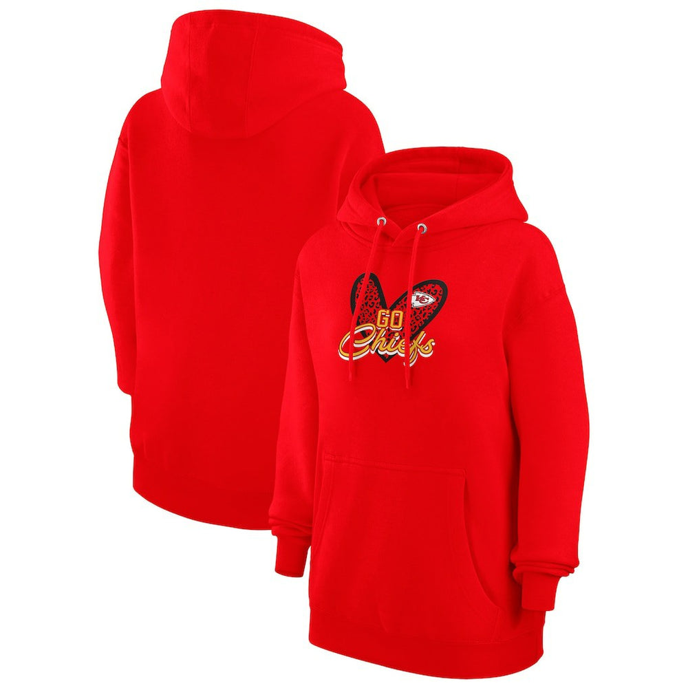 Kansas City Chiefs G-III 4Her by Carl Banks Women's Animal Print Heart Team Graphic Fleece Tri-Blend Pullover Hoodie - Red cheap