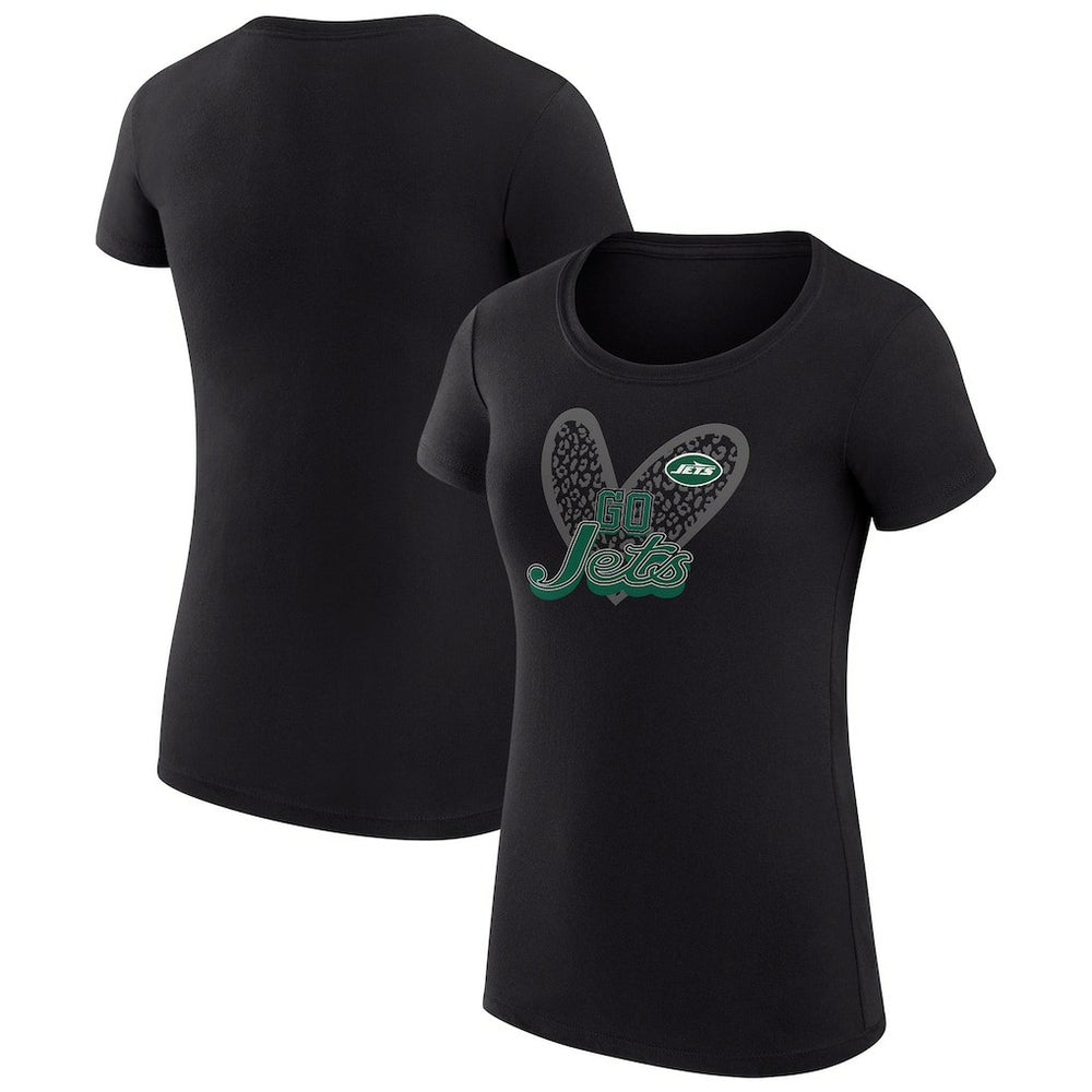 New York Jets G-III 4Her by Carl Banks Women's Super-Slim Fit Lightweight Animal Print Heart T-Shirt - Black online