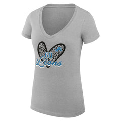 Detroit Lions G-III 4Her by Carl Banks Women's Super-Slim Fit Lightweight Leopard Heart V-Neck T-Shirt - Heather Gray on sale