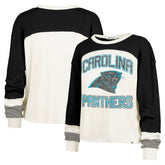 Carolina Panthers '47 Women's Double Header Curve Raglan Long Sleeve Crop Top - Cream on sale