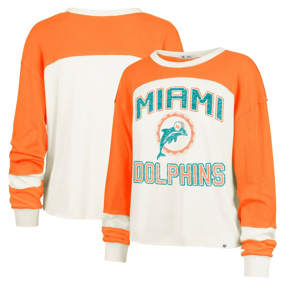 Miami Dolphins '47 Women's Double Header Curve Raglan Long Sleeve Crop Top - Cream discount