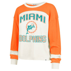 Miami Dolphins '47 Women's Double Header Curve Raglan Long Sleeve Crop Top - Cream discount