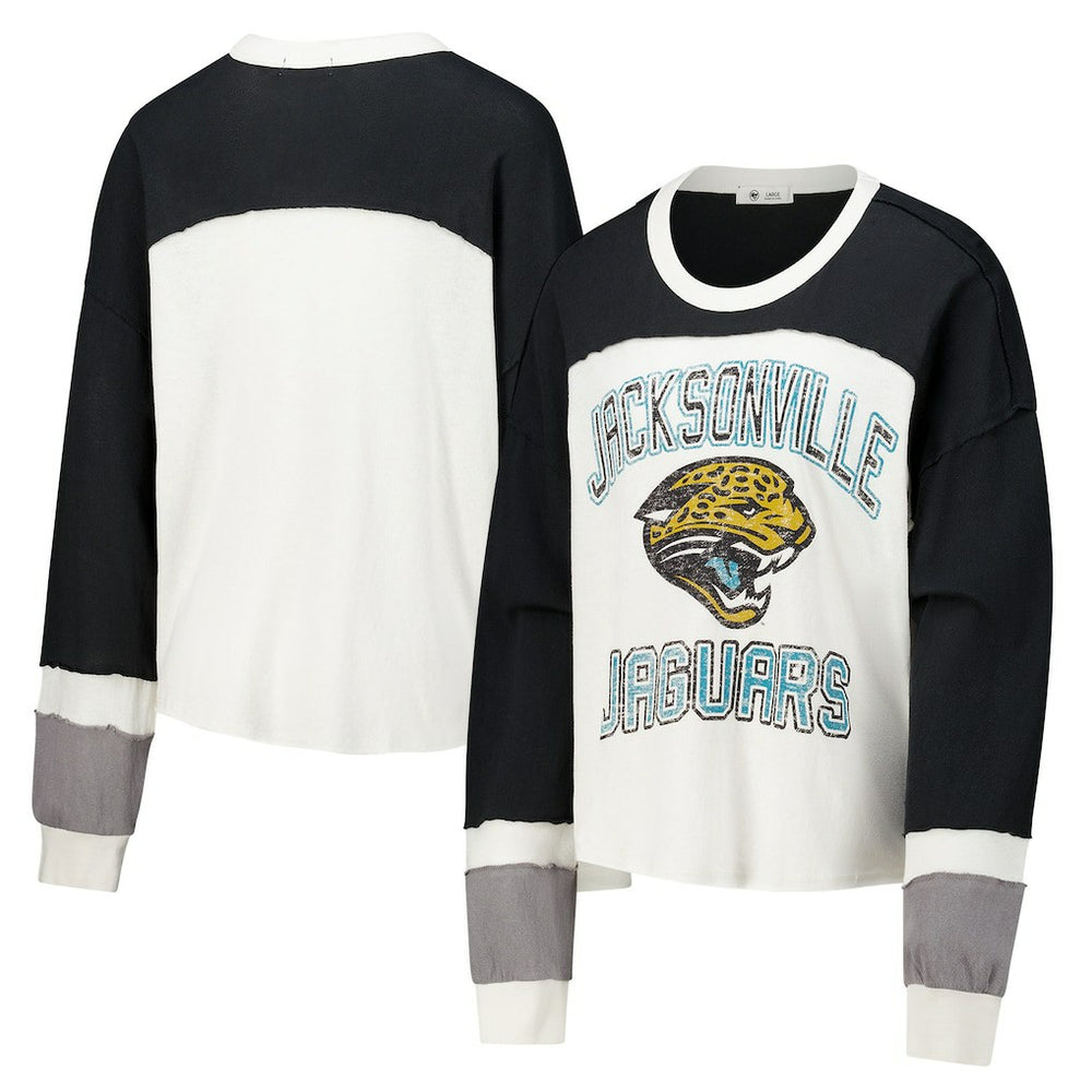 Jacksonville Jaguars '47 Women's Double Header Curve Raglan Long Sleeve Crop Top - Cream sale