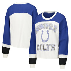 Indianapolis Colts '47 Women's Double Header Curve Raglan Long Sleeve Crop Top - Cream for sale