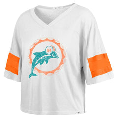 Miami Dolphins '47 Women's Double Header Scout Cropped V-Neck T-Shirt - White for sale