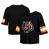 Cincinnati Bengals '47 Women's Double Header Scout Cropped V-Neck T-Shirt - Black on sale
