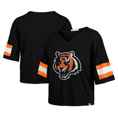 Cincinnati Bengals '47 Women's Double Header Scout Cropped V-Neck T-Shirt - Black on sale