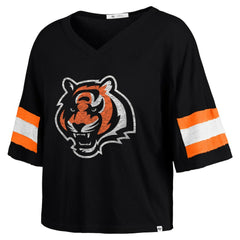 Cincinnati Bengals '47 Women's Double Header Scout Cropped V-Neck T-Shirt - Black on sale