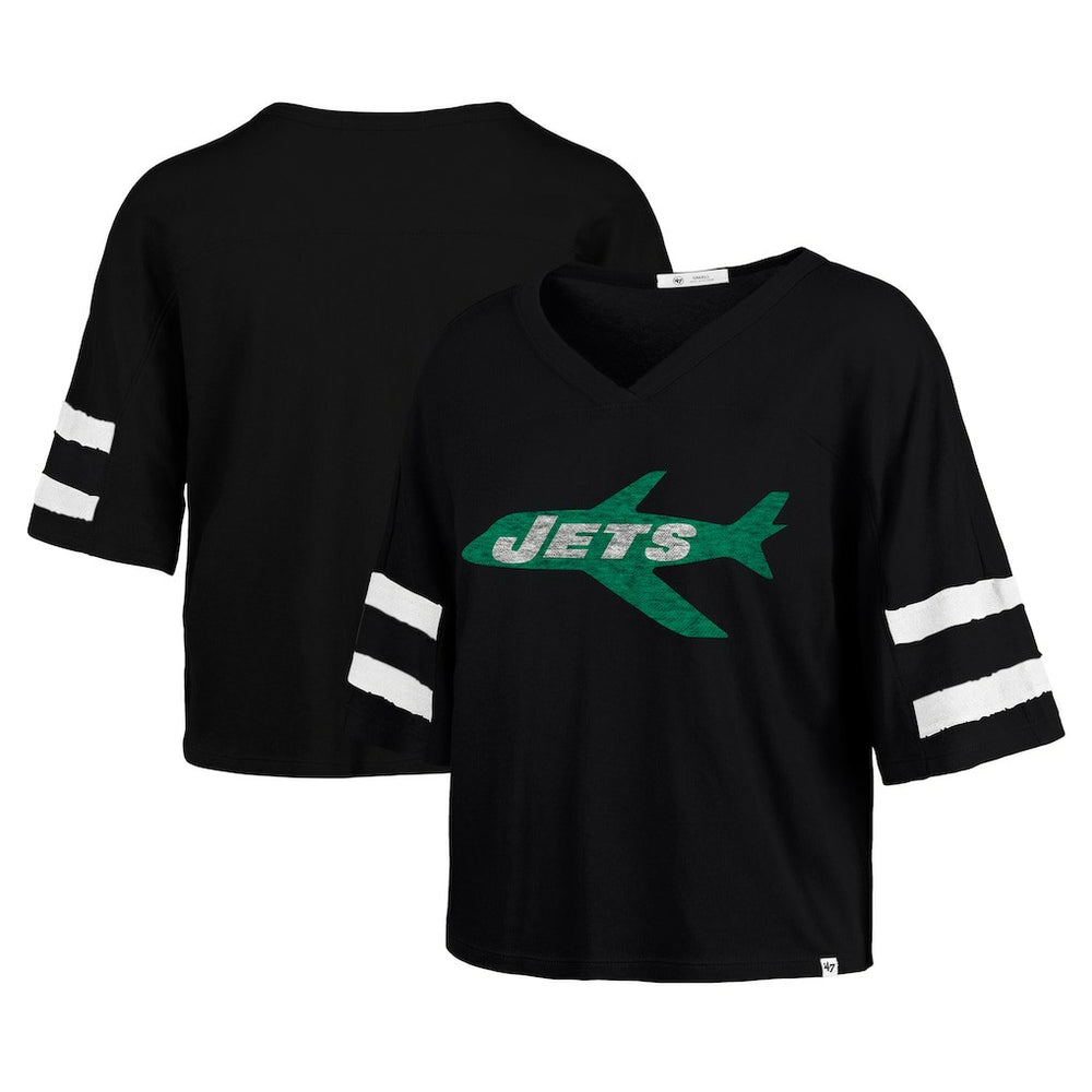 New York Jets '47 Women's Double Header Scout Cropped V-Neck T-Shirt - Black discount