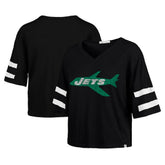New York Jets '47 Women's Double Header Scout Cropped V-Neck T-Shirt - Black discount