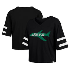 New York Jets '47 Women's Double Header Scout Cropped V-Neck T-Shirt - Black discount