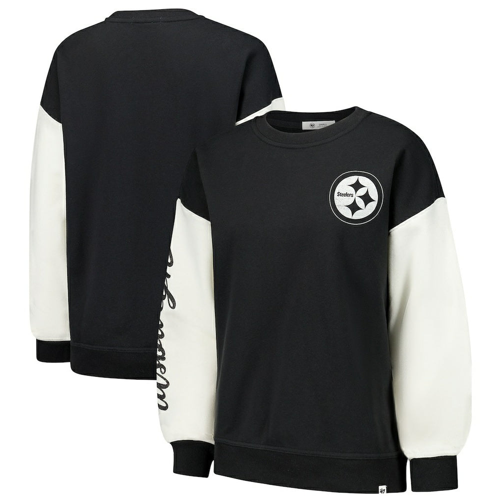 Pittsburgh Steelers '47 Women's Double Header Rise Andie Pullover Sweatshirt - Black on sale