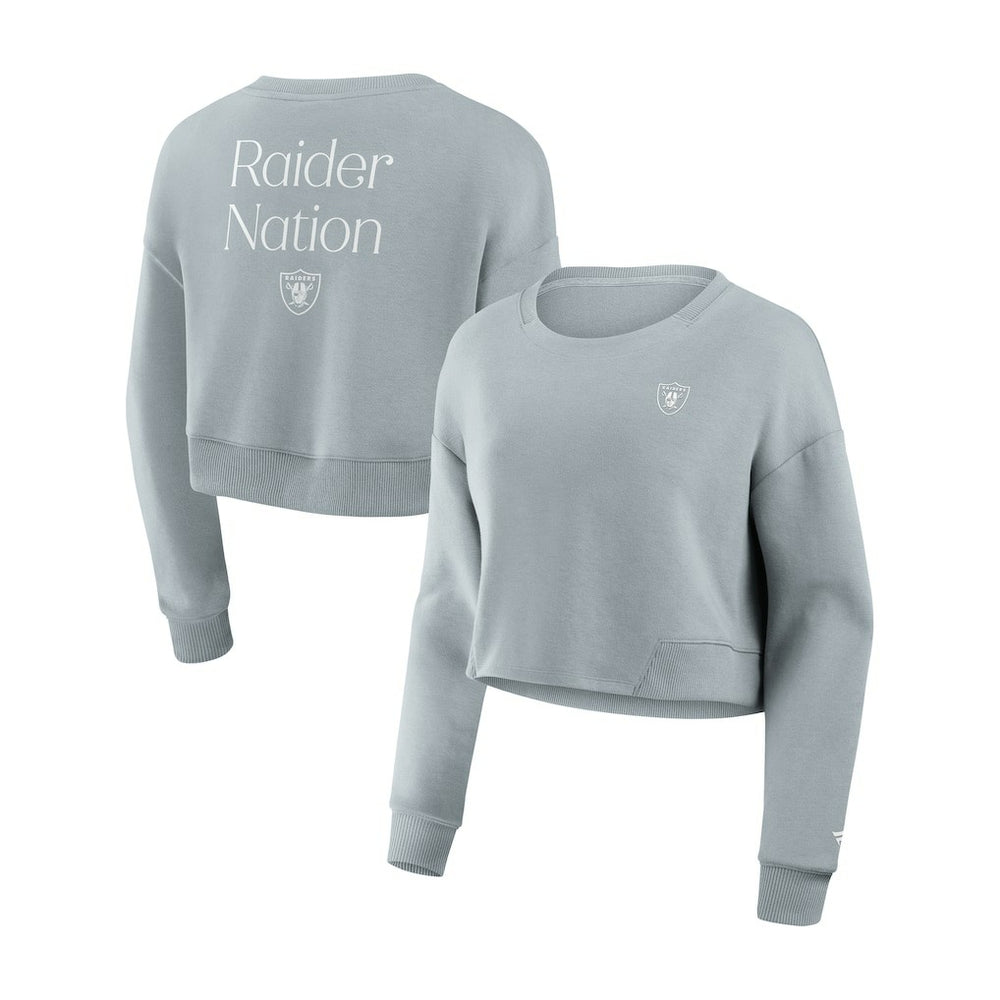 Las Vegas Raiders Women's Studio Tri-Blend Cropped Pullover Sweatshirt - Gray for sale