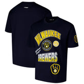 Milwaukee Brewers Pro Standard Turn It Up Dropped Shoulder T-Shirt - Navy