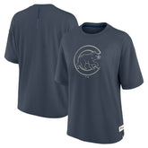 Chicago Cubs Women's Oversized Elements Raw Edge Future Ground T-Shirt - Blue