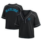 Miami Marlins Women's Oversized Champ Game Cropped V-Neck T-Shirt - Black
