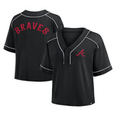 Atlanta Braves Women's Oversized Champ Game Cropped V-Neck T-Shirt - Black