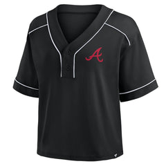Atlanta Braves Women's Oversized Champ Game Cropped V-Neck T-Shirt - Black