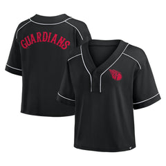 Cleveland Guardians Women's Oversized Champ Game Cropped V-Neck T-Shirt - Black