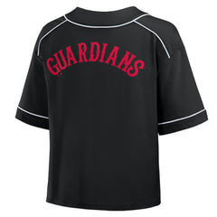 Cleveland Guardians Women's Oversized Champ Game Cropped V-Neck T-Shirt - Black
