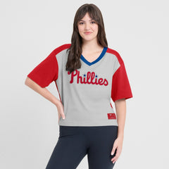 Philadelphia Phillies Oversized Race To Win V-Neck T-Shirt - Red/Graphite