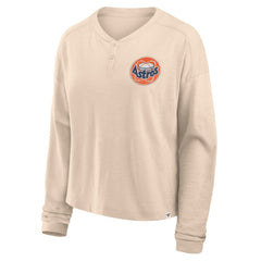 Houston Astros Women's Oversized Stadium Slub Long Sleeve Henley T-Shirt - Tan