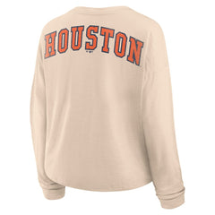 Houston Astros Women's Oversized Stadium Slub Long Sleeve Henley T-Shirt - Tan