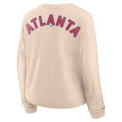 Atlanta Braves Women's Oversized Stadium Slub Long Sleeve Henley T-Shirt - Tan