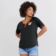 Baltimore Orioles Women's League Diva Star Raglan V-Neck T-Shirt - Black