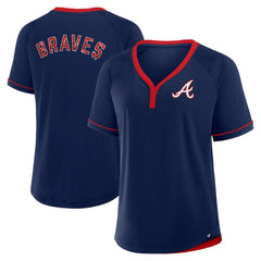 Atlanta Braves Women's League Diva Star Raglan V-Neck T-Shirt - Navy