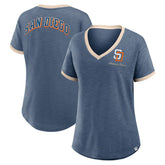 San Diego Padres Women's Binge Worthy Stadium Slub V-Neck T-Shirt - Navy