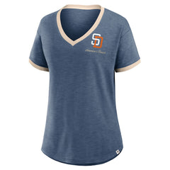 San Diego Padres Women's Binge Worthy Stadium Slub V-Neck T-Shirt - Navy
