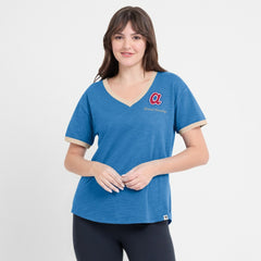 Atlanta Braves Women's Binge Worthy Stadium Slub V-Neck T-Shirt - Royal