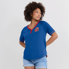 Atlanta Braves Women's Cooperstown Collection League Diva Raglan V-Neck T-Shirt - Royal