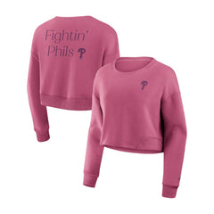 Philadelphia Phillies Women's Studio Cropped Pullover Sweatshirt - Pink