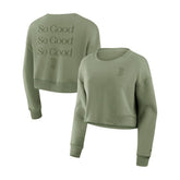 Boston Red Sox Women's Studio Cropped Pullover Sweatshirt - Olive