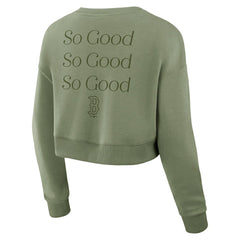 Boston Red Sox Women's Studio Cropped Pullover Sweatshirt - Olive