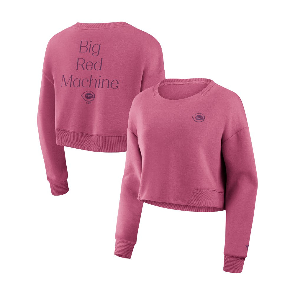 Cincinnati Reds Women's Studio Cropped Pullover Sweatshirt - Pink