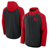 Cincinnati Reds Authentic Collection Raglan Performance Full-Zip Jacket - Black/Red | Nike