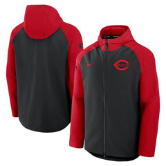 Cincinnati Reds Authentic Collection Raglan Performance Full-Zip Jacket - Black/Red | Nike