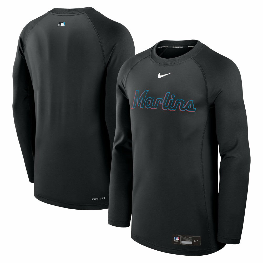 Miami Marlins Authentic Collection Game Time Raglan Dri-FIT Long Sleeve T-Shirt - Black | Nike