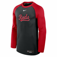 Cincinnati Reds Authentic Collection Game Time Raglan Dri-FIT Long Sleeve T-Shirt - Black/Red | Nike