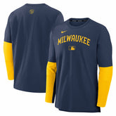Milwaukee Brewers Authentic Collection Player Dri-FIT Lightweight Pullover - Navy/Gold | Nike