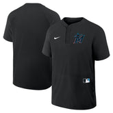 Miami Marlins Authentic Collection Raglan Short Sleeve Windshirt - Black | Nike