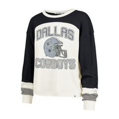 Dallas Cowboys '47 Women's Double Header Curve Raglan Long Sleeve Crop Top - Cream sale