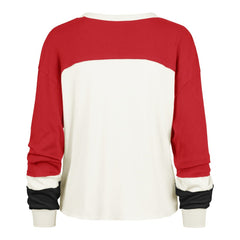 San Francisco 49ers '47 Women's Plus Size Double Header Curve Toni Long Sleeve T-Shirt - Cream/Scarlet for sale