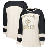New Orleans Saints '47 Women's Plus Size Double Header Curve Toni Long Sleeve T-Shirt - Cream/Black discount